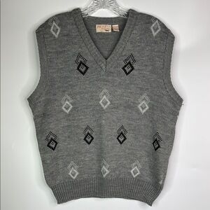 Vintage The Fox Collection Grey Geometric Gray Sweater Vest Size Large